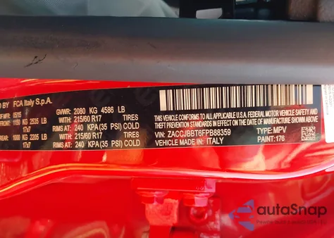 2015 Jeep Renegade Latitude from USA, damaged, VIN ZACCJBBT6FPB88359